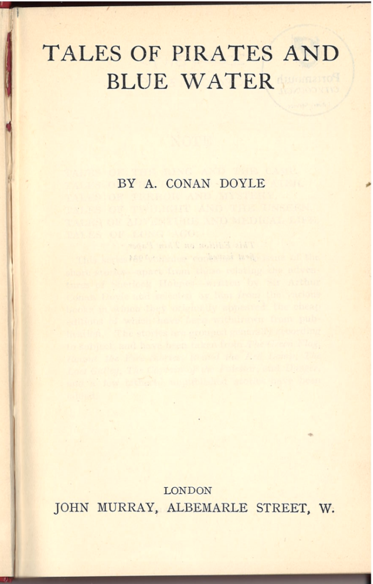 The title page of the book tales of pirates and blue water by Conan Doyle